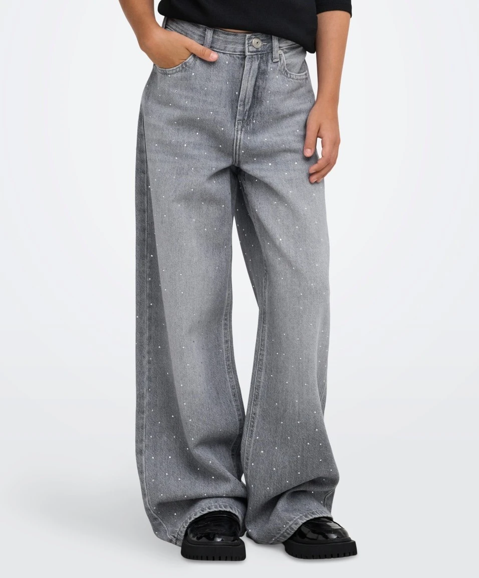 Only KOGCOBAIN wide leg jeans met strass Light Grey - Afbeelding 2