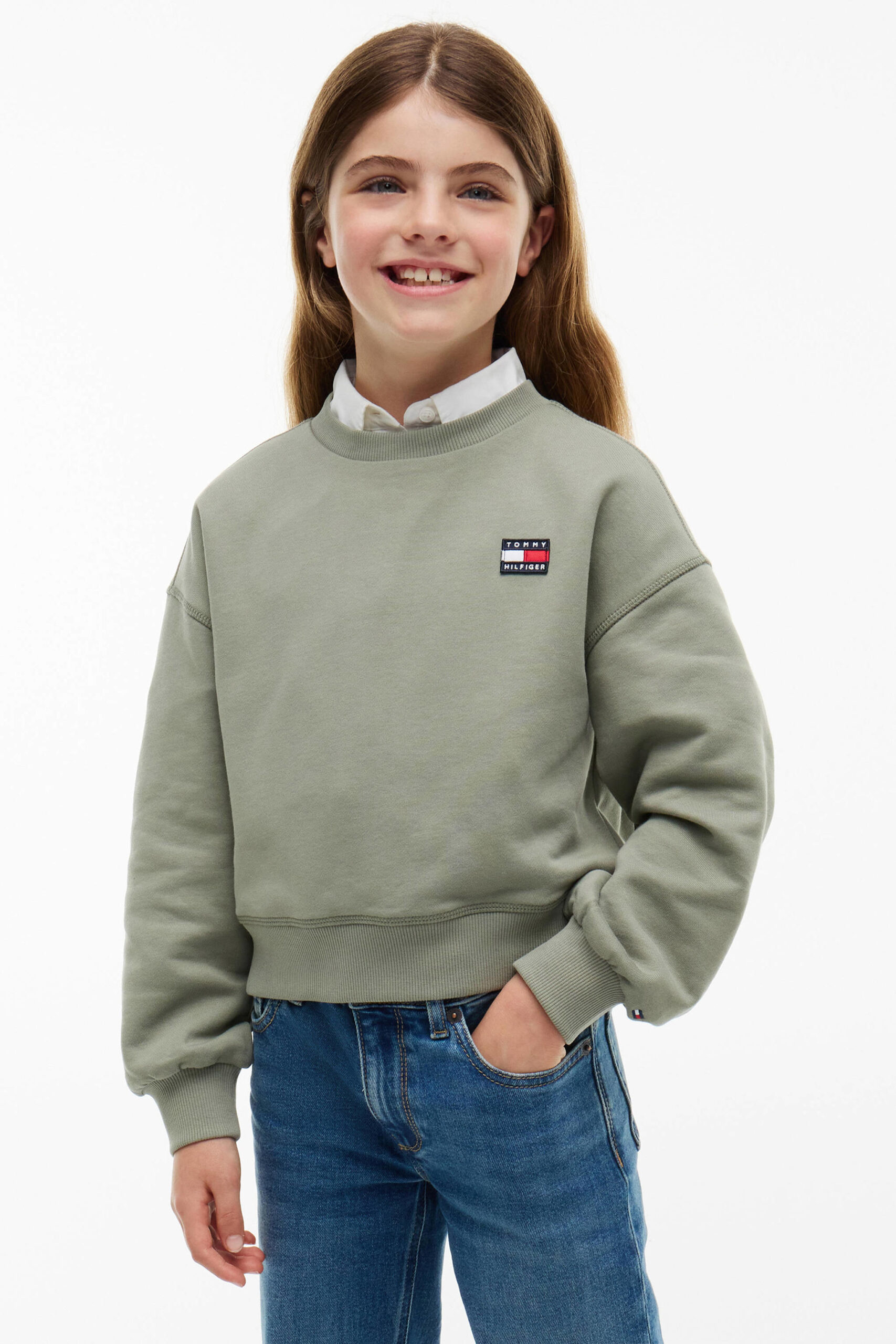 Tommy Hilfiger Flag Logo Crew Neck Sweatshirt utility sage