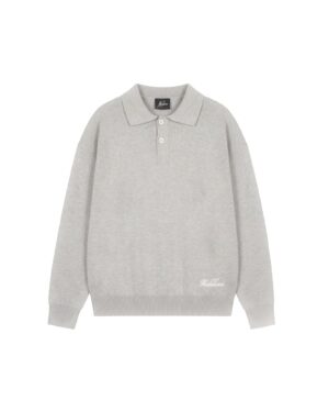 Malelions Knitted Script Polo  Grey Melange