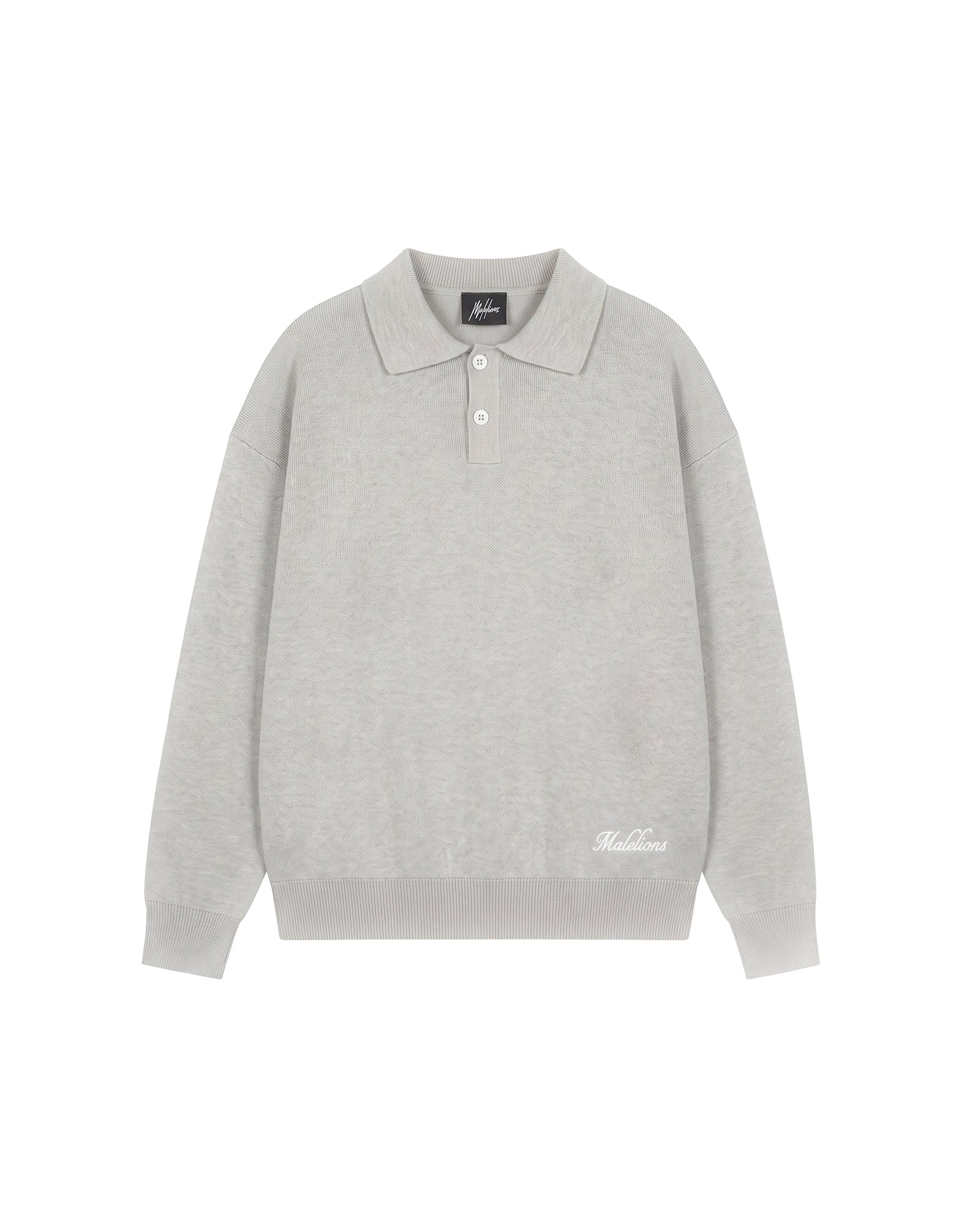 Malelions Knitted Script Polo  Grey Melange